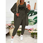 Lucky Life Kadın Askılı Yuvarlak Yaka Yazılı Viskon Iki Iplik Bluz Ceket Ve Pantolon 3lü Takım