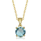 Gümüş Gold Turkuaz Kristal Yuvarlak Taşlı Kadın Kolye