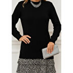 Lucky Life Kadın Uzun Kollu üst şardonlu Kaşkorse Alt Süprem Desenli Elbise