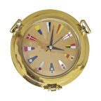 Pirinç Döküm Lumbozlu İşaret Sancaklı Motifli Çap 20cm Duvar Saati