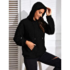 Lucky Life Kadın Uzun Kollu Kapşonlu Bağcıklı Cepli Capitone Sweatshirt