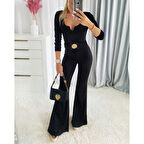 Lucky Life Kadın Uzun Kollu Yakası Açık Kemerli Uzun Modal Tulum