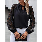 Lucky Life Kadın Uzun Dantel Kollu Yuvarlak Yakalı Sandy Bluz