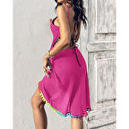 Lucky Life Kadın Askılı Derin V Yakalı çapraz Geçmeli Ponponlu Bürümcük Pareo