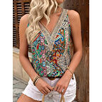 Lucky Life Kadın Askılı V Yaka Dantelli Süprem Bluz