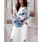 Lucky Life Lucky Life Kadın Uzun Kollu Bisiklet Yaka Kelebek Desenli Iki Iplik Alt üst Takım