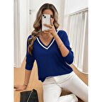 Lucky Life Kadın Uzun Kollu V Yakalı Viskon Iki Iplik Bluz