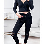 Lucky Life Kadın 5 Düğmeli V Detay Bel Yırtık Kot