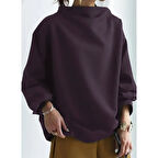 Lucky Life Kadın Uzun Kollu Geniş Balıkçı Yaka Modal Mürdüm Bluz