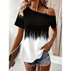 Lucky Life Kadın Tek Omuzdan Açık Askı Detaylı Desenli Süprem Bluz