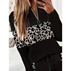 Lucky Life Kadın Uzun Kollu Fermuarlı Karışık Desenli Viskon Iki Iplik Bluz Ve Pantolon Ikili Takım