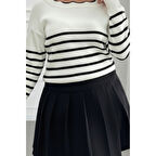 Lucky Life Kadın Beyaz Sırt Bağlama Detaylı çizgi Desen Triko Bluz