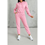 Lucky Life Lucky Life Kadın Uzun Kollu Kapşonlu Bağcıklı üç Iplik Bluz Ve Pantolon Ikili Takım