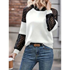 Lucky Life Kadın Uzun Kollu Dantelli Kapşonlu Viskon Iki Iplik Bluz