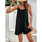 Lucky Life Kadın Ip Askılı Yuvarlak Yakalı Pileli Viskon Tulum