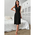 Lucky Life Kadın V Yakalı önden Düğmeli Kaşkorse Elbise