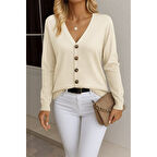 Lucky Life  Uzun Kollu önü Düğmeli Kısa Hırka