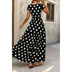 Lucky Life Kadın Kısa Kollu Kruvaze Yaka Beli Lastikli Süprem Maksi Boy Elbise