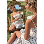 Lucky Life Kadın Ip Askılı Yakadan Bağcıklı Desenli Süprem Elbise