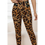 Lucky Life Kadın Yüksek Bel Kaz Ayağı Desenli Yan şerit Düğme Detaylı Dalgıç Pantolon