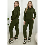 Lucky Life Kadın Uzun Kollu Kapşonlu Bağcıklı üç Iplik Bluz Ve Pantolon Ikili Takım