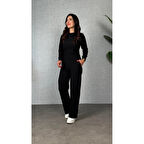 Lucky Life Kadın Uzun Kol Bisiklet Yaka Bürümcük Bluz Ve Pantolon Ikili Takım