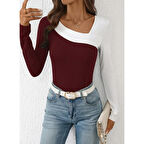 Lucky Life Kadın Uzun Kollu Geometrik Yaka Detaylı çift Renkli Viskon Bluz