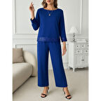 Lucky Life Kadın Uzun Kollu Bisiklet Yaka Pulpayetli Viskon Iki Iplik Bluz Ve Pantolon Ikili Takım