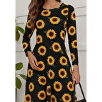 Lucky Life Kadın Fakir Kol Bisiklet Yaka Midi Mikro Elbise