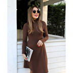 Lucky Life Kadın Uzun Kollu Balıkçı Yaka Salaş Kusa Akrilik Elbise