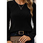 Lucky Life Lucky Life Kadın Uzun Kollu Bisiklet Yaka Geometrik Desenli Triko Bluz