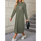 Lucky Life Kadın Uzun Kollu Kapşonlu Cep Detaylı Viskon Iki Iplik Maxi Elbise