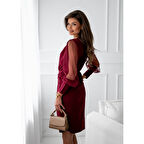 Lucky Life Kadın Uzun Kollu Kruvaze Yakalı Belden Kemerli Mini Ithal Krep Elbise