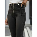 Lucky Life Kadın Fermuar Detay Yüksek Kemerli Kot Pantolon