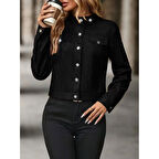 Lucky Life Kadın Uzun Kollu önden Düğmeli Kısa Süet Ceket