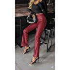 Lucky Life Kadın Yüksek Bel Paçaya Doğru Geniş Deri Pantolon