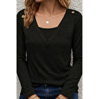 Lucky Life Kadın Uzun Kollu V Yaka Düğme Detaylı Yumoş Bluz