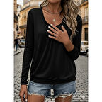 Lucky Life Kadın Uzun Kollu Yuvarlak Yakalı Viskon Bluz