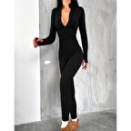 Lucky Life Kadın Uzun Kollu V Yaka Parmak Geçirmeli Detay Kaşkorse Tulum