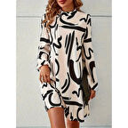 Lucky Life Kadın  Uzun Kollu Balıkçı Yaka Desenli şardonlu Dalgıç Elbise