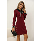 Lucky Life Lucky Life Kadın Uzun Kollu Kapşonlu önden Fermuarlı Düğmeli Mini Iki Iplik Elbise