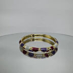 Özel Seri Bordo Lila Detay Vintage Kelepçe Bileklik - Gold