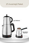 Inox Çaycı ve Elektrikli Türk Kahvesi Makinesi Seti