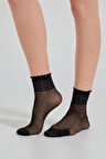 Kadın Kabartma Şeritli İnce Soket Çorap Siyah
