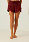 Kadın Luxury Yırtmaçlı Şort Bordo