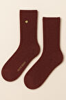 Kadın Yün Simli Soket Çorap Bordo