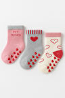 Kız Bebek Kalpli 3'lü Havlu Soket Çorap
