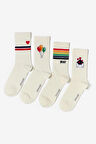 Baskılı 4'lü Paket Soket Çorap Ekru