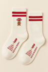 Unisex Gingerbread Man Desenli Soket Çorap Beyaz