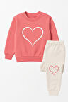 Kız Çocuk Kalpli Eşofman Takımı Pembe